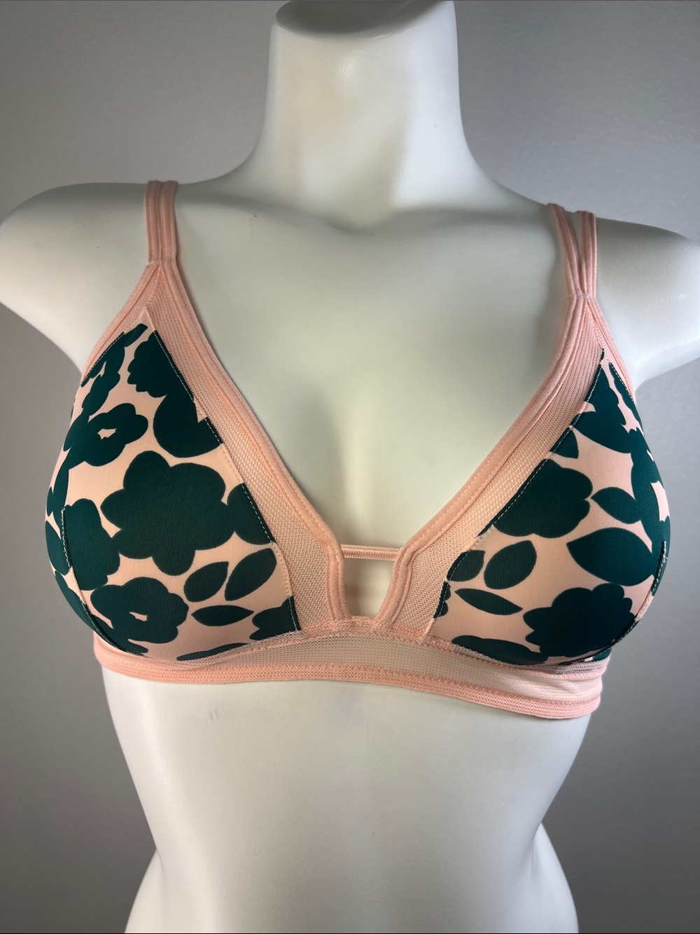 Lively Peach Wireless Unlined Bralette with Dark Green Floral Print MEDIUM